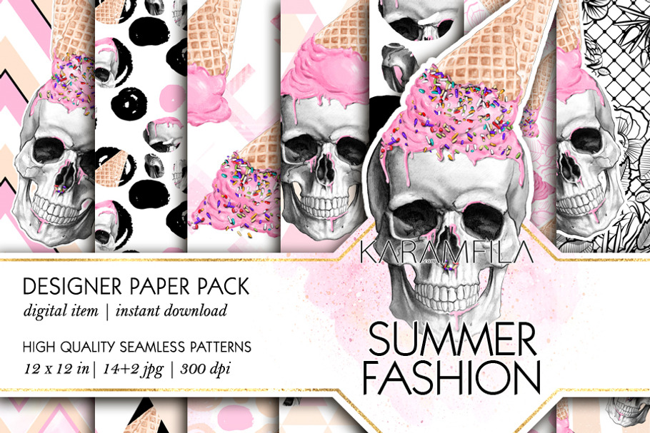 Skull Ice-Cream Summer Patterns