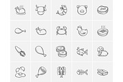 Food and drink sketch icon set.
