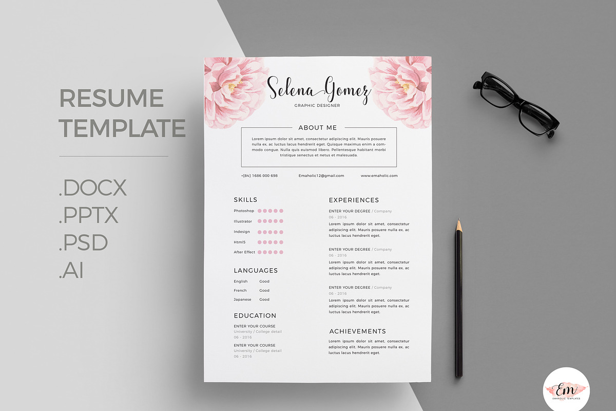 Elegant Floral CV Template in Stationery Templates - product preview 8