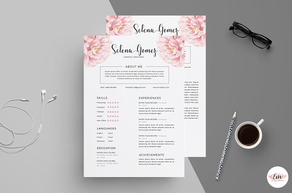 Elegant Floral CV Template in Stationery Templates - product preview 1