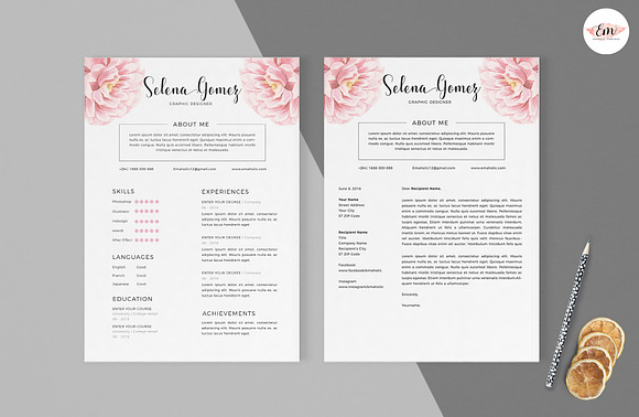 Elegant Floral CV Template in Stationery Templates - product preview 2