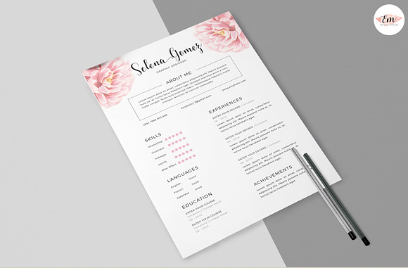 Elegant Floral CV Template in Stationery Templates - product preview 3