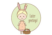 Easter greeting card with cute girl