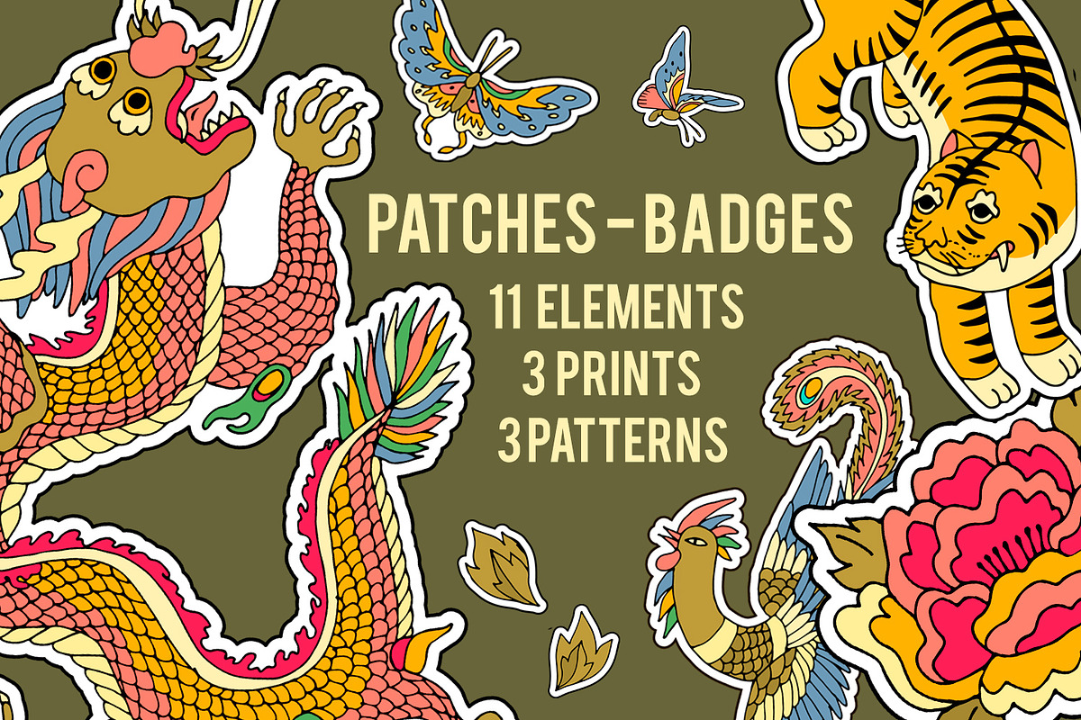 Beautiful patches Chinese coloring in Illustrations - product preview 8