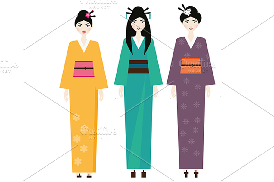 Women in japanese kimono. eps jpg in Illustrations - product preview 8