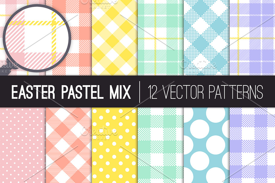 Vector Easter Dots & Plaid Patterns