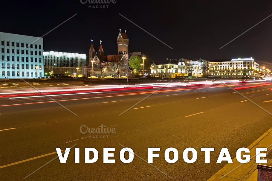 Night traffic on Independence square. Time lapse shot in motion