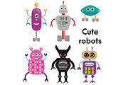 Cute robots set. Vector icons