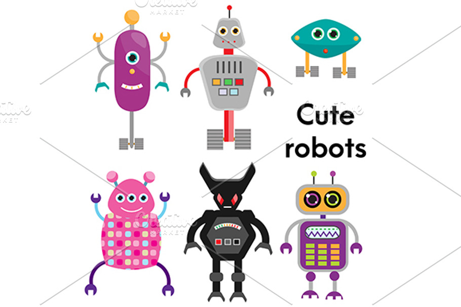 Cute robots set. Vector icons in Illustrations - product preview 8