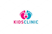 logo Childrens health clinic,Heart the childs feet flat trend style vector