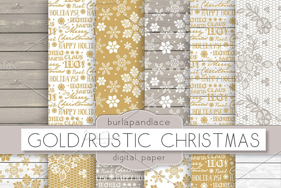 Gold/Rustic Christmas digital paper in Patterns - product preview 8