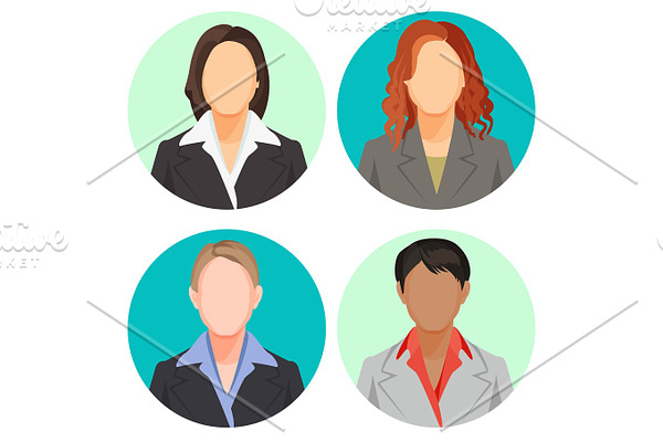 Avatar businesswoman portraits in four circles. Vector user pics