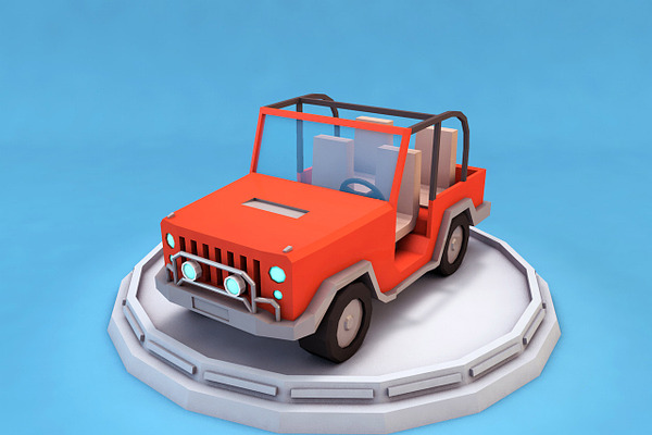 Cartoon Jeep Low Poly 3D model