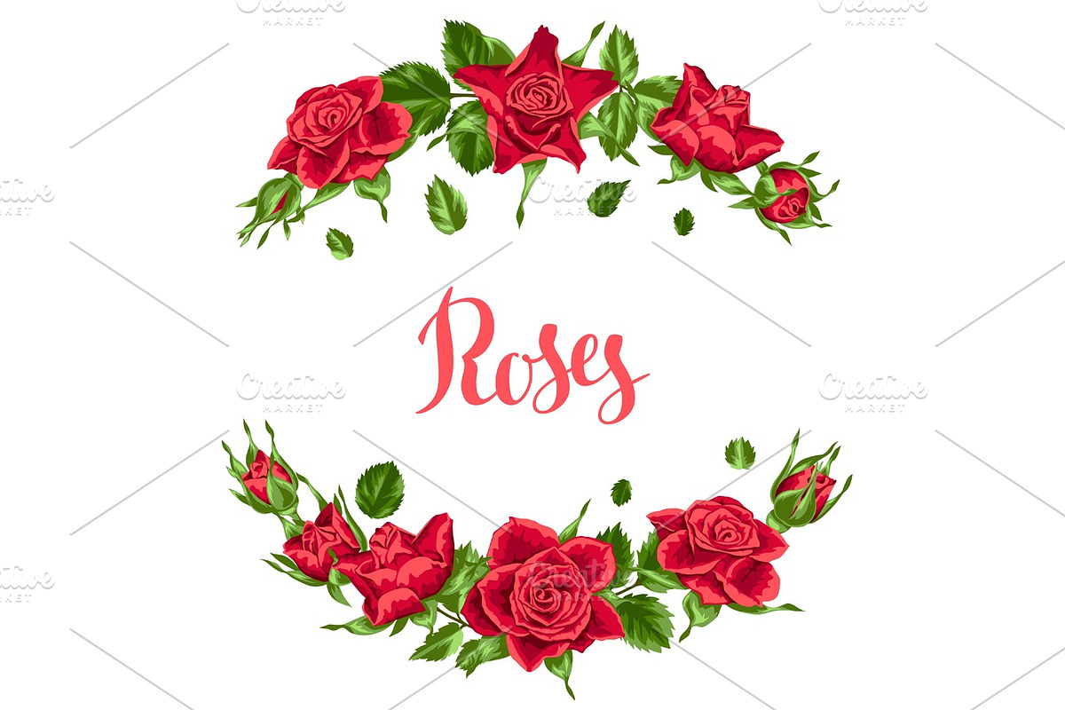 Decorative elements with red roses. Beautiful realistic flowers, buds and leaves in Objects - product preview 8