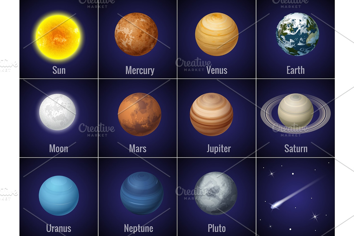 Solar system planets on black background, isolated vector illustration. in Illustrations - product preview 8