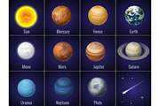Solar system planets on black background, isolated vector illustration.