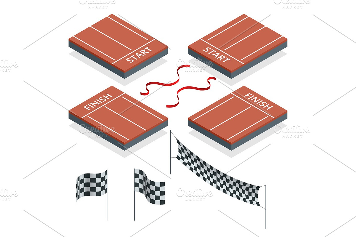 Isometric Start and Finish, Checkered flags, vector illustration in Illustrations - product preview 8