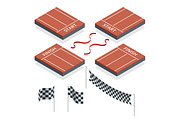 Isometric Start and Finish, Checkered flags, vector illustration