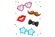Glasses, moustache, lip, bow-tie. Masks
