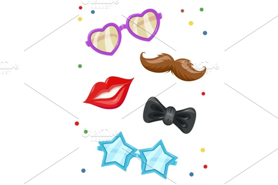 Glasses, moustache, lip, bow-tie. Masks in Illustrations - product preview 8