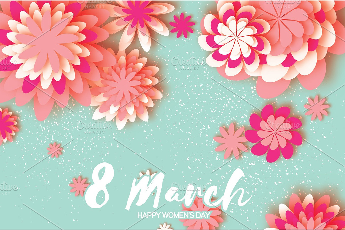 Pink Colorful Paper Cut Flower. 8 March. Origami Women's Day. Space for text in Illustrations - product preview 8