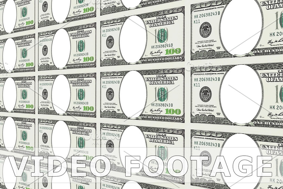 100 dollar bills with no face in 3d. Looped.