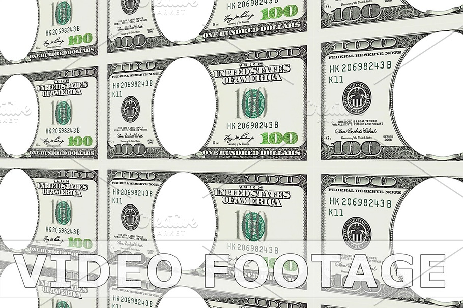 100 dollar bills with no face in 3d perspective