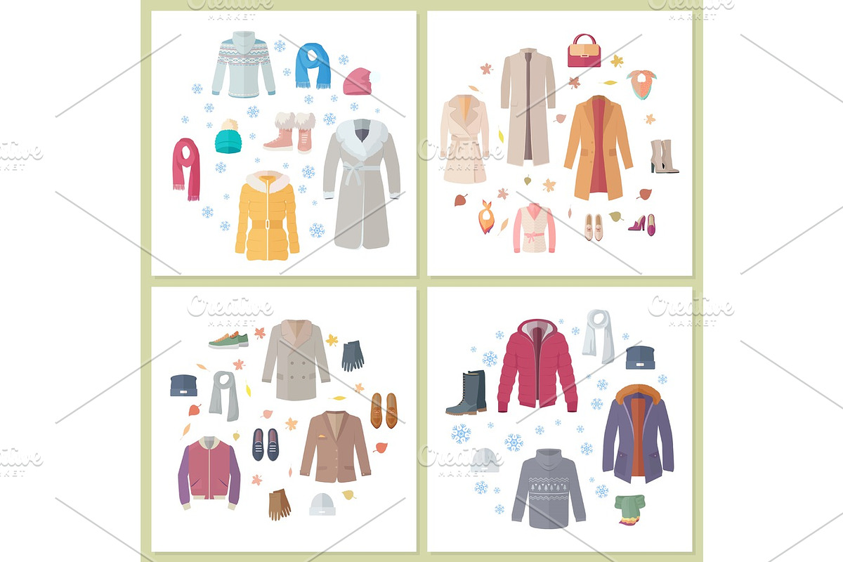 Outerwear Mens and Womens Set of Clothes Accessory in Illustrations - product preview 8