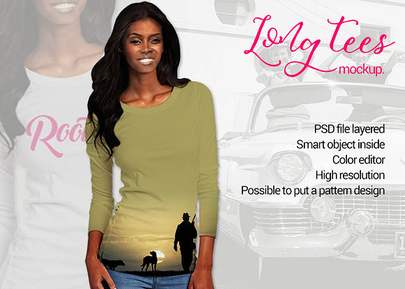 Black Women Long Tees Mockup in Product Mockups - product preview 2