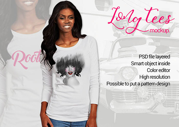 Black Women Long Tees Mockup in Product Mockups - product preview 3