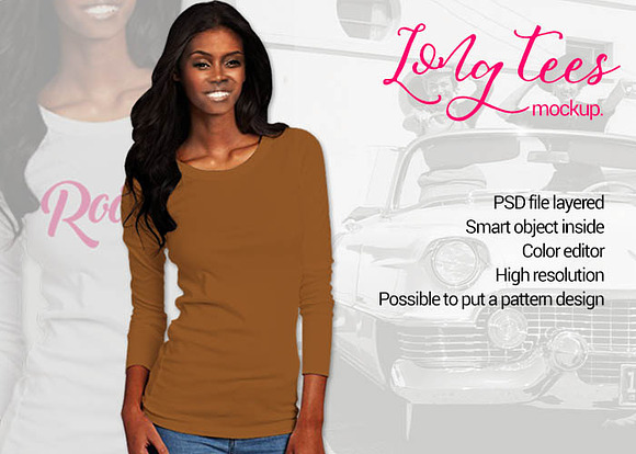 Black Women Long Tees Mockup in Product Mockups - product preview 4