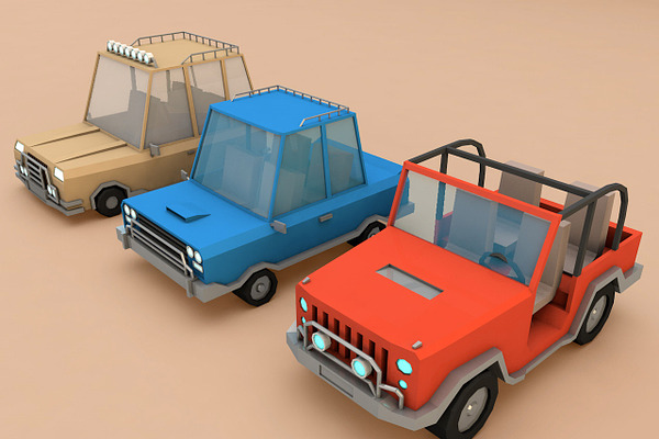 Cartoon Car Set Low Poly 3D Model