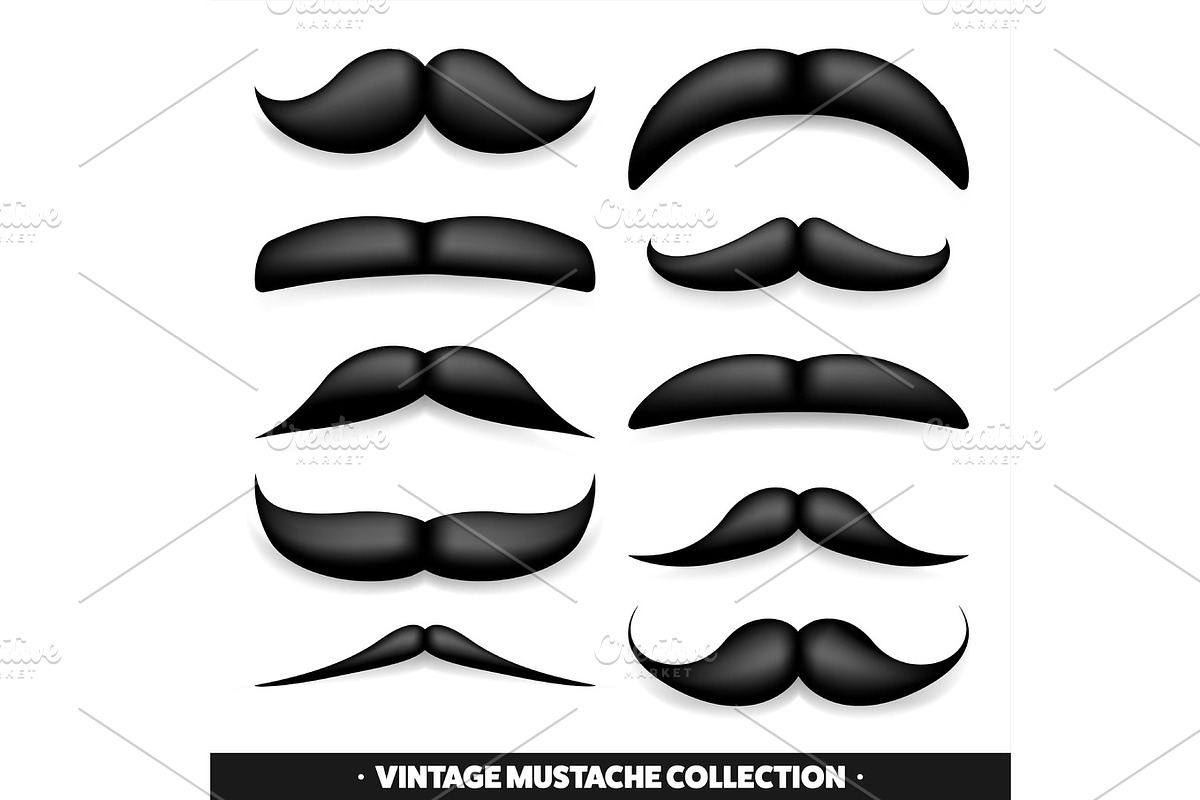 Mustache isolated on white. Black vector vintage moustache. Facial hair.Barber shop. Retro collection. Hipster beard. in Illustrations - product preview 8