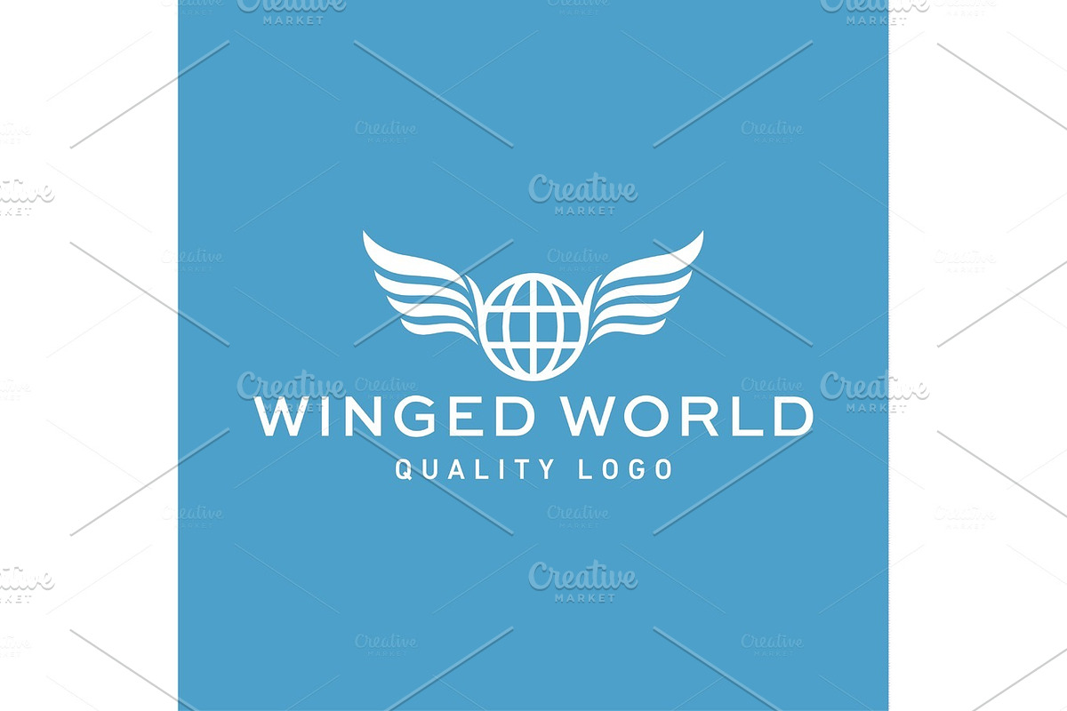 Winged planet earth abstract vector high-quality flat trend art in Logo Templates - product preview 8