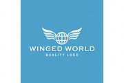 Winged planet earth abstract vector high-quality flat trend art