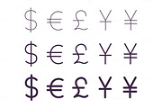 Set of currency signs