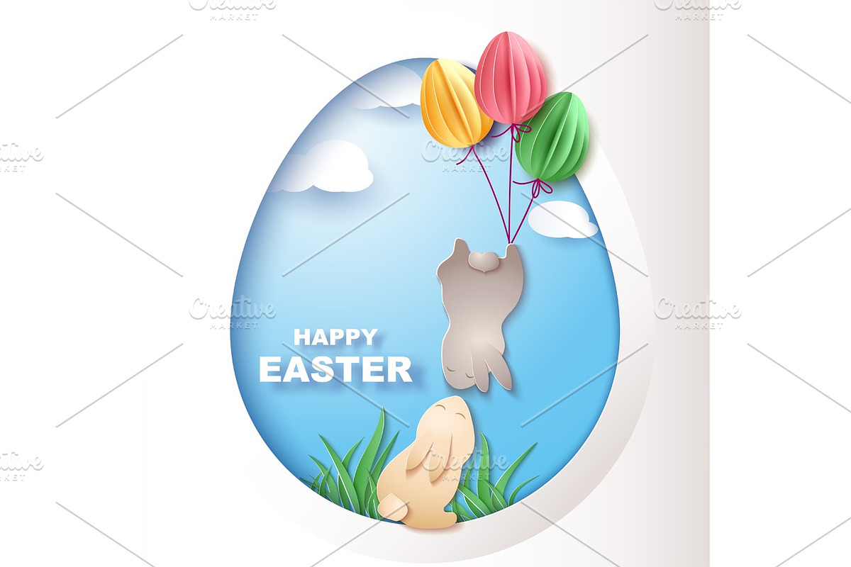 Easter card with egg and rabbits in Illustrations - product preview 8