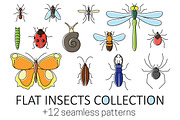 Insect collection in flat style