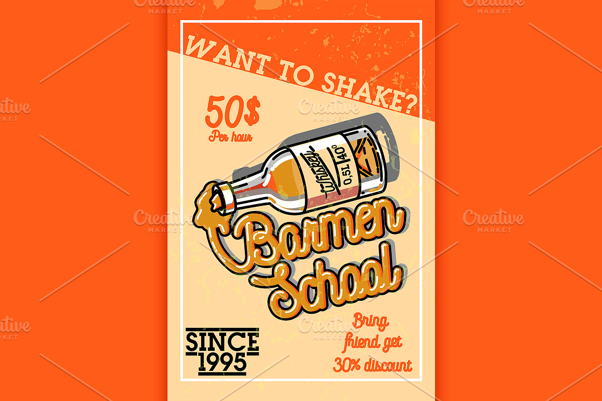 Color vintage barmen school banner in Illustrations - product preview 8