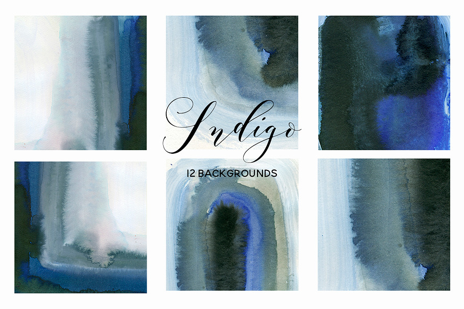 Indigo Blue Grey Watercolor Washes in Textures - product preview 8