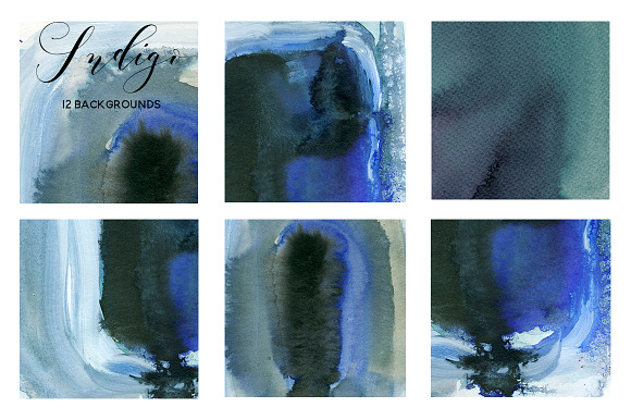 Indigo Blue Grey Watercolor Washes in Textures - product preview 1