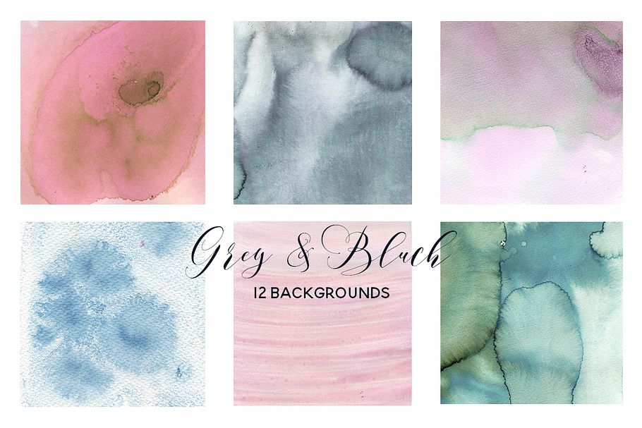 Grey & Blush Pink Watercolor Washes.