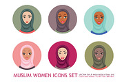 9 Muslim Woman in Hijab icons set