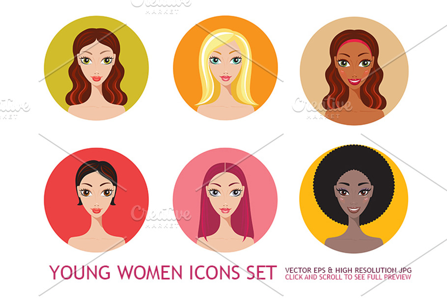 16 Young Women Girls icon collection
