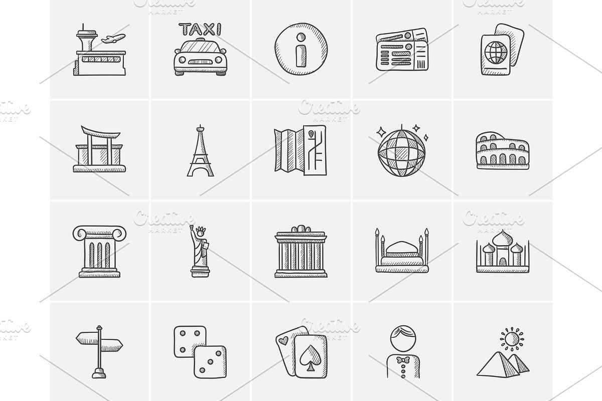Travel and holiday sketch icon set. in Graphics - product preview 8