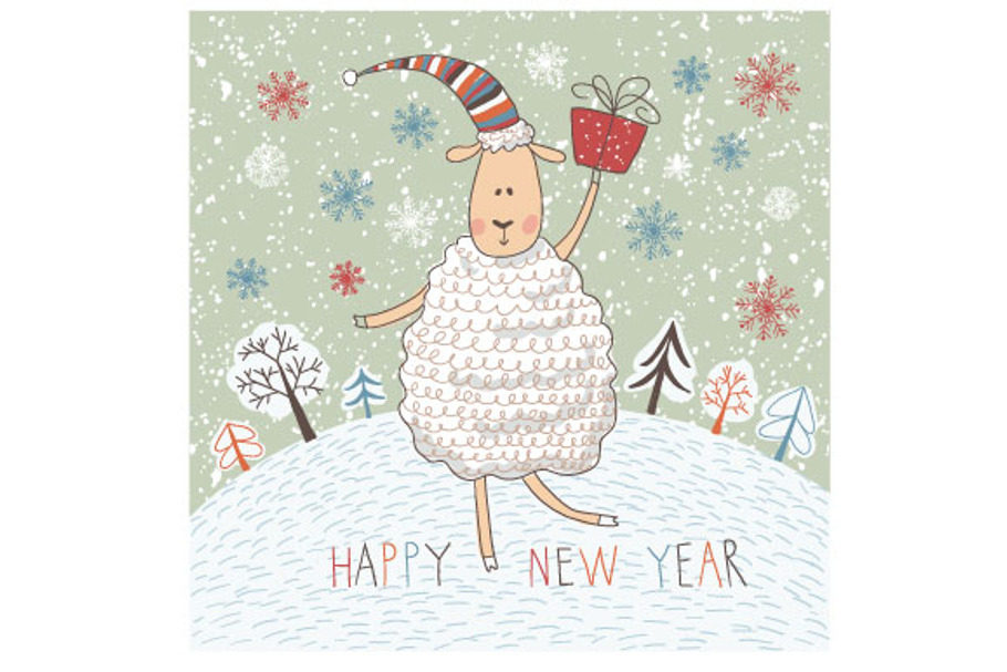 Funny sheep on winter background and in Illustrations - product preview 8