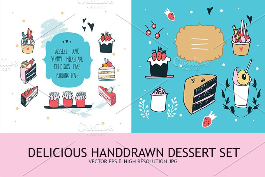  Handdrawn Desserts & Decoration Set