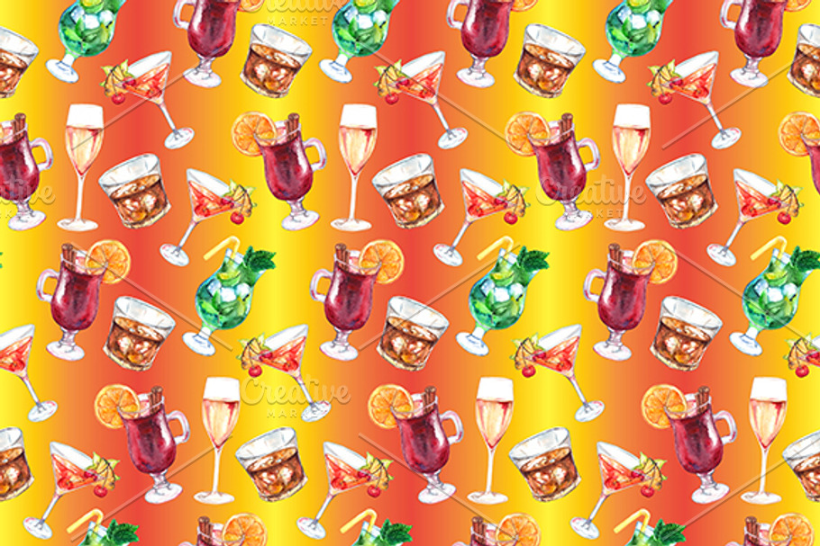 Watercolor cocktail seamless pattern in Patterns - product preview 8