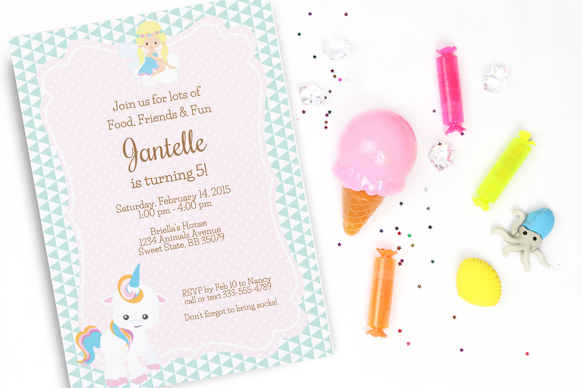 Unicorn birthday party invitation in Card Templates - product preview 8