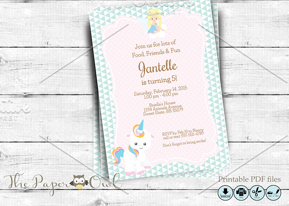 Unicorn birthday party invitation in Card Templates - product preview 1